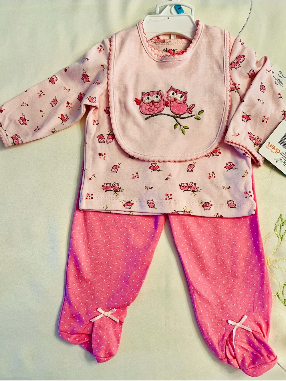 Baby Girls Pink Owl 2 Piece Set with Matching Bib